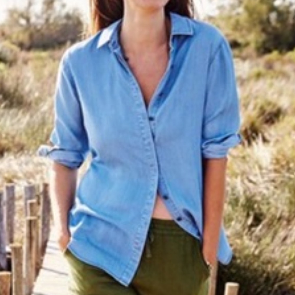 Boden The Girl Fit Chambray Button Down Shirt Long Sleeve Blue Tencel 6